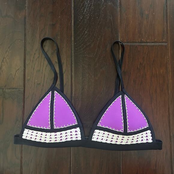unknown Other - Y2K Purple Black White crochet bikini top Buckle back adjustable straps Festival